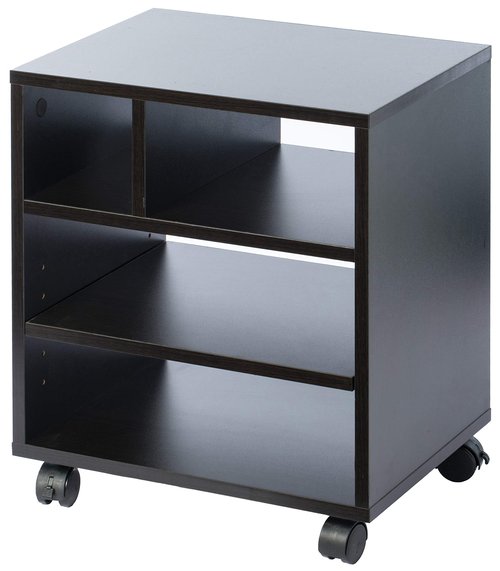 Basicwise Wooden Office Storage Printer Stand with Wheels, Black