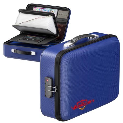 5200℉ Insulated Small Fireproof Safe Box with Lock,Fire and Water Proof Hard Case with Water Resistant Zipper,Fireproof Document Bag,Portable File Organizer Safe for Personal Items,Jewelry,Cash(Blue)