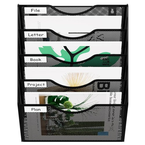 EasyPAG 5 Pocket Mesh Hanging Wall File Organizer, Easily File Managment and Classification, Space Saving Wall Mount Filing Holder for Office Home Classroom, Black