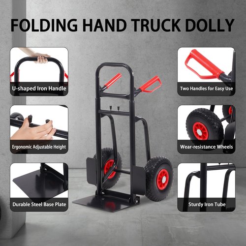 Elevon Folding Flatbed Hand Truck, Telescoping Handle 2-Wheel Portable Dolly Cart, Heavy Duty Utility Cart for Home & Commercial Use, Moving & Cargo Transport - 220LB Capacity, Easy Storage, Black