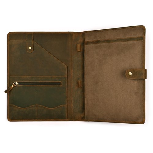 Leather Village Leather Portfolio Organizer - Professional Business Padfolio for Men & Women - Stylish Document Card Holder, Resume Folder, Folio for A4/Letter Size Writing Legal Pad, Brown