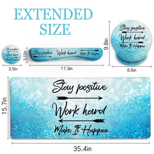 LIMKRIAN Desk Mat Pad, XXL Large Gaming Mouse Pad with Wrist Rest Wrist Support, Ergonomic Mouse Pad, Keyboard Wrist Rest, Coaster, Home Office Desk Accessories Decor Supplies, Stay Positive