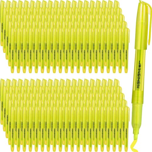 Thenshop 200 Pcs Yellow Highlighters Bulk Pocket Style Gel No Bleed Thin Highlighters Markers for Adults Highlighting in the Home Office
