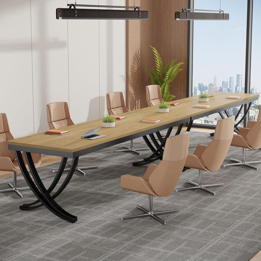 Tribesigns 6.5FT Conference Table - Rectangular Business Desk for 6-8 People | Durable Metal Frame, Oak Finish