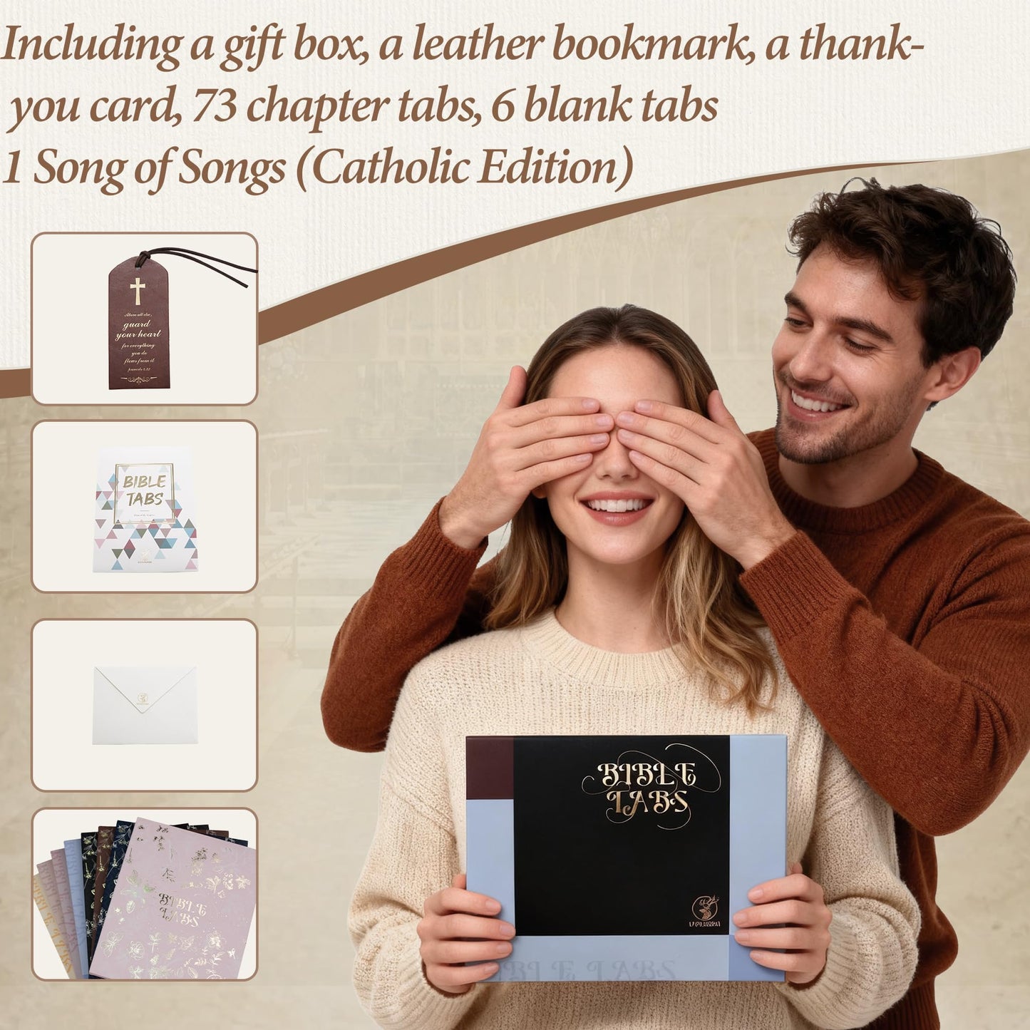 UPAFEXXI-Laminated Bible Tabs (Gold Foil Embossed Lettering), Bible Tabs for Women and Men, Reposition Large Print Stickers, Easy to Read and Apply, 80Chapters Labels for Easy Navigation(Cappuccino)
