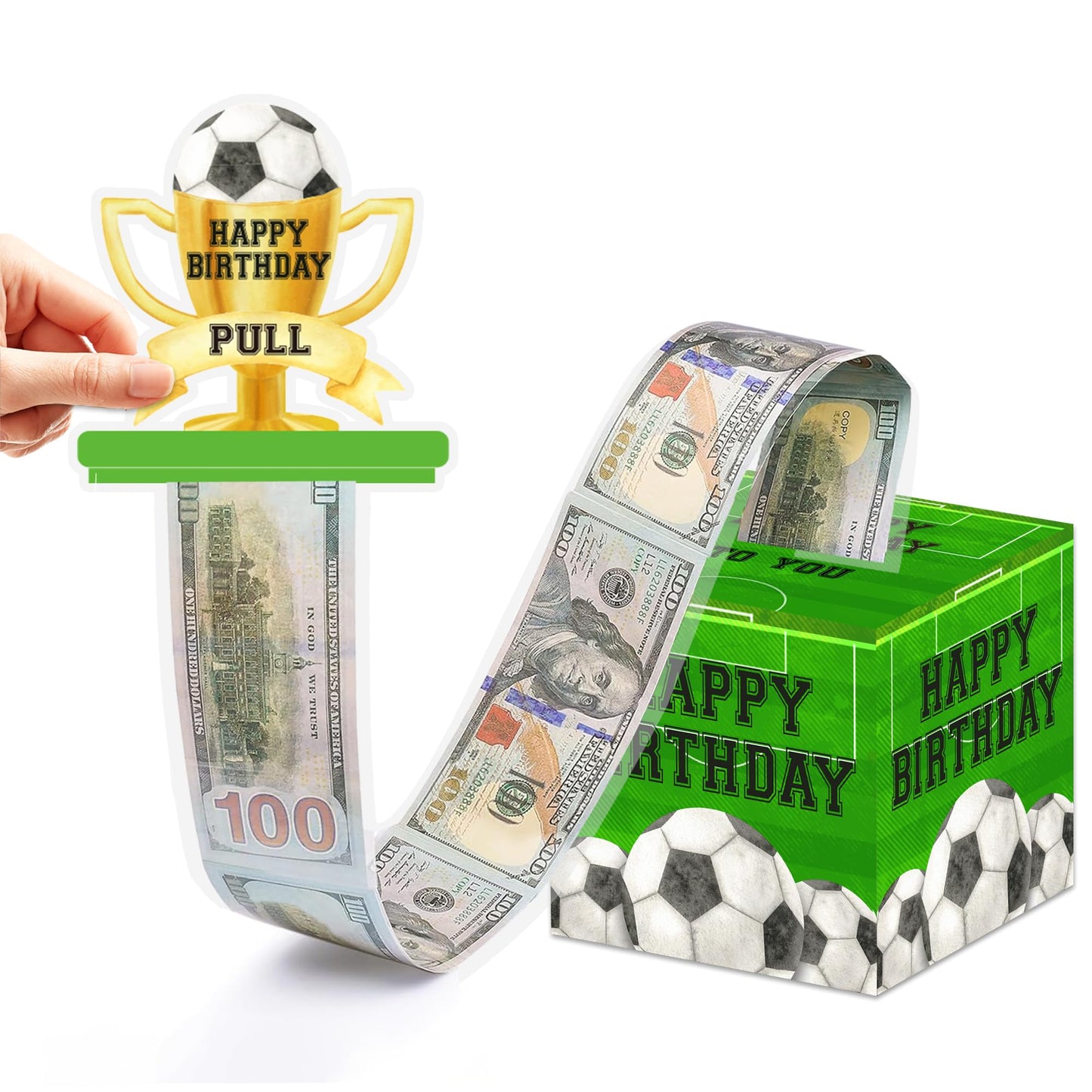 Soccer Ball Birthday Money Box for Cash Pull, Happy Birthday Boxes Gifts for Money Pull Out Card, 50Pcs Transparent Bags