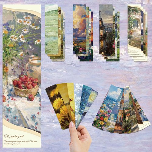 120 Pieces Famous Art Oil Paintings Van Gogh Monet Bulk Bookmarks Page Markers Bookish Women Book Reading Lovers Cute Aesthetic Art Work Cards for Book Accessories Children Students School Reward Gift