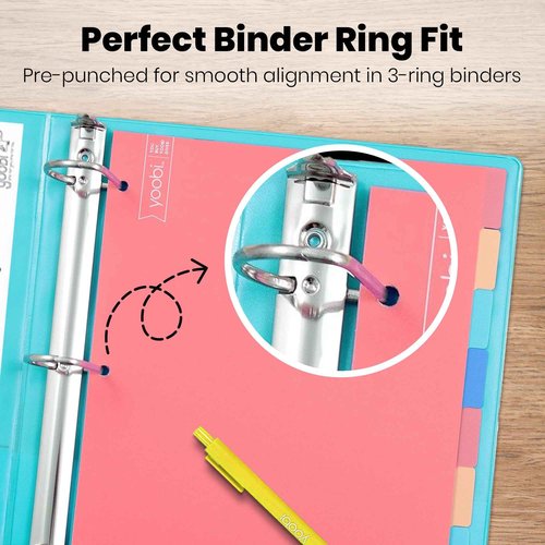 Yoobi 2 Inch Binder and 8 Tab Dividers Set, 4 Pack of 3 Ring Binders with Plastic Cover, 2 Pockets and D Rings, 4 Pack of Binder Organizer Tabs with Blank Sticky Labels, Office or School Supplies