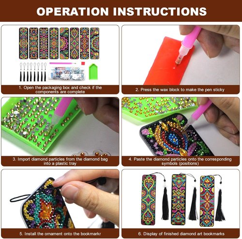 Skiennix 5D Diamond Art Bookmarks Kit - 8 Pcs with Tassels for Book Lovers | Mandala Design