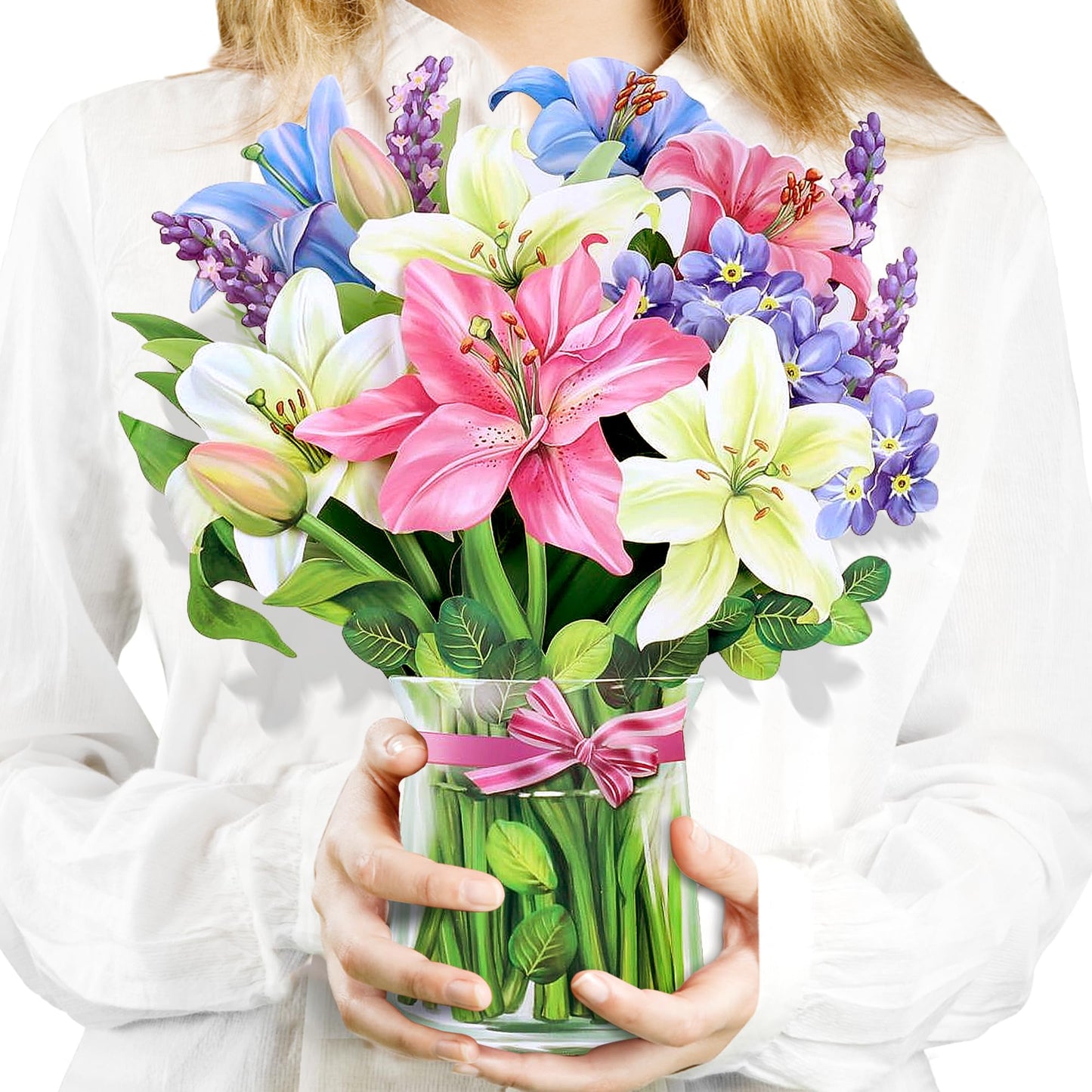 Airpark Pop Up Flower Cards, 3D Paper Flowers Bouquet Birthday Card 12’‘ with Blank Note and Envelope, Mother's Day, Get Well Greeting, Anniversary, Thank You, Easter Gifts Cards for Women Mom, Lillie