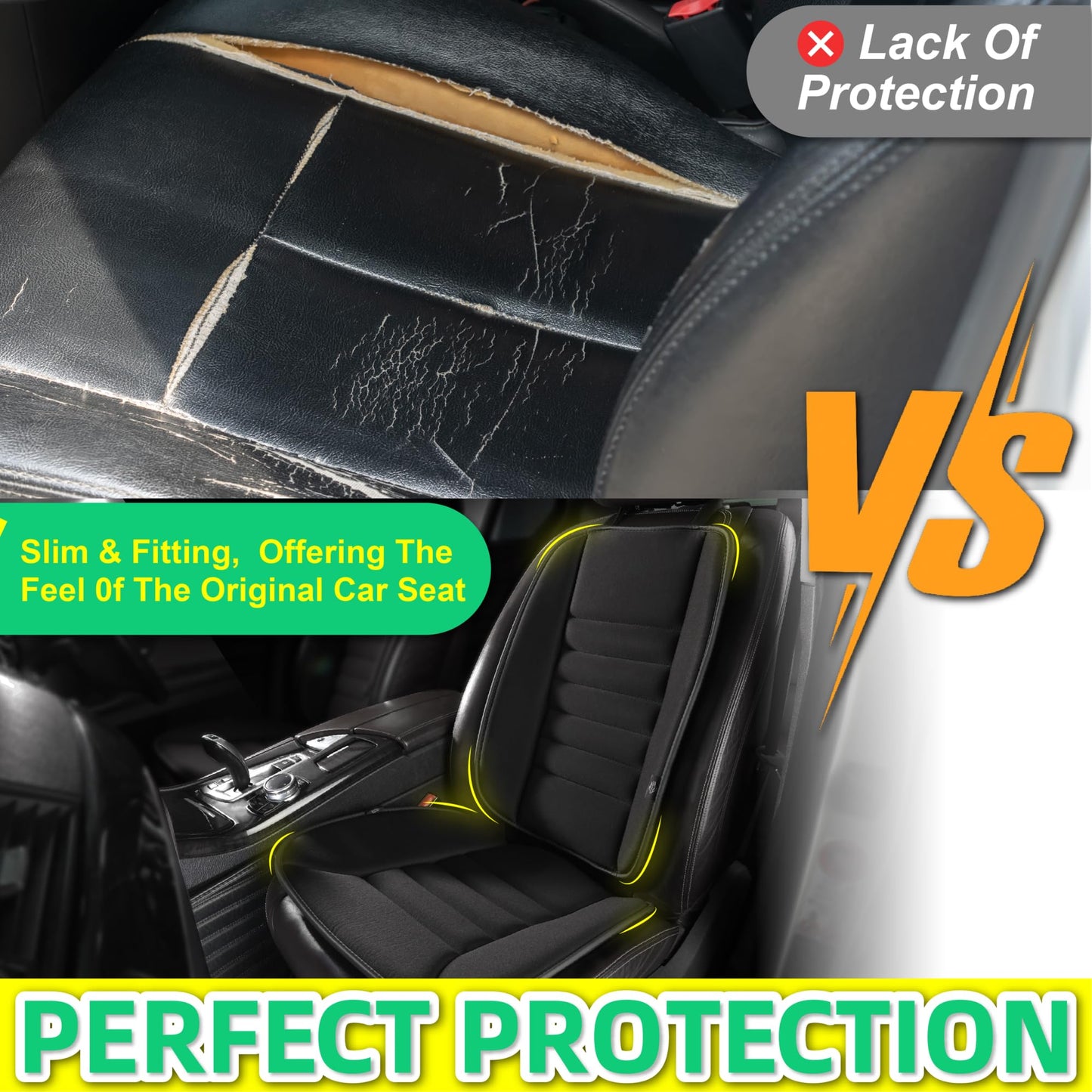 kingphenix Car Seat Cushion with Back Support Pillow: Enhanced Comfort Memory Foam Design for Pain Relief, Ideal for Drivers and Office Use - Ergonomic Lumbar Comfort for Long Sitting - Black