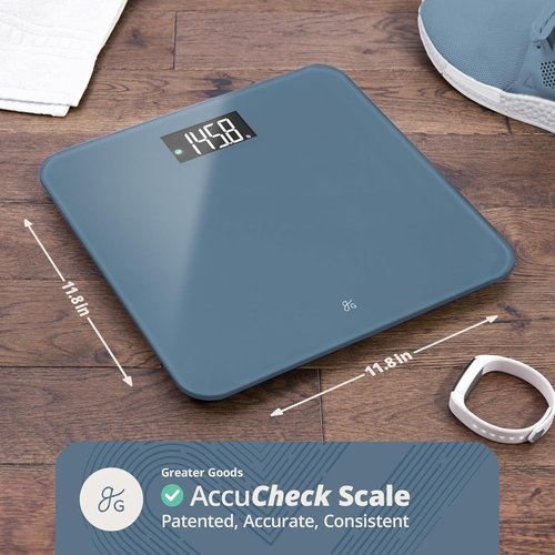 Greater Goods AccuCheck Digital Scale - High-Precision Bathroom Scale with 400 lb Capacity & Backlit Display | Stone Blue