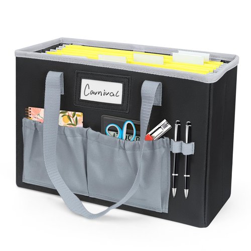 abcxgood Desktop File Organizer Box,Collapsible Hanging Filing Box,Home Office Document Storage Organizer with Front Pocket and Handles, Letter Size Folder. (BLACK)