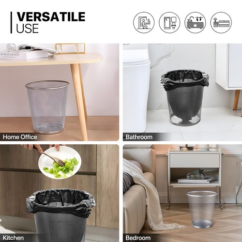 MoNiBloom 3-Gallon Mesh Trash Can for Office Small Metal Wire Garbage Bin Wastebasket for Home Bedroom Under Desk Dorm Room Lightweight Open-Top Waste Paper Basket Recyling Container (Silver, 2-Pack)