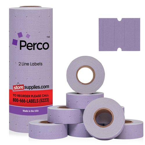 Perco 2 Line Lavender Labels - 8 Rolls, 1 Sleeve, 6,000 Blank Price and Date Gun Labels for Perco 2 Line Price and Date Guns - Made in USA
