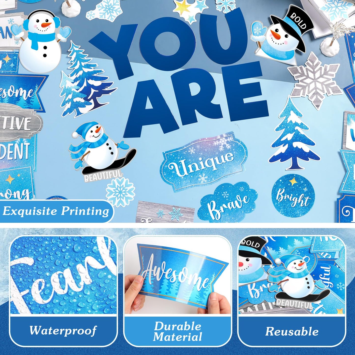 Weekgrat 45pcs Winter Affirmation Station Bulletin Board Set Motivational Posters Classroom Mirror Growth Mindset Decor Positive Affirmations Accents Cutouts for School Office Home Teacher Wall Supply