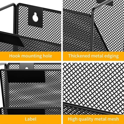 DESKORGA file organizer, TO BE FIXED WITHOUT DRILLING, A4 document holder and office supplies, storage, wall magazine holder, desk storage bannette, desk accessories (Black)