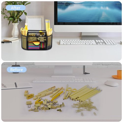 Oop-free Pencil Holder for Desk with Drawer, Desktop Organizer, Mesh Desktop Accessory Office Supplies Multi-functional Caddy with 8 Compartments for Office/School/Classroom
