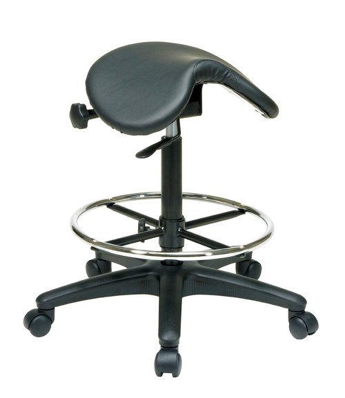 Office Star Drafting Backless Stool with Saddle Seat, Foot Ring, Adjustable Seat Angle and Pneumatic Height Adjustment, Black Vinyl