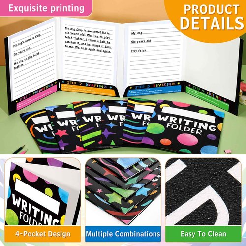 Kisston 36 Pcs Writing Folders with Pockets Bulk Writing Process 4 Pocket Folders Classroom Teaching Supplies for Students Teacher Classroom Kids (Colorful)