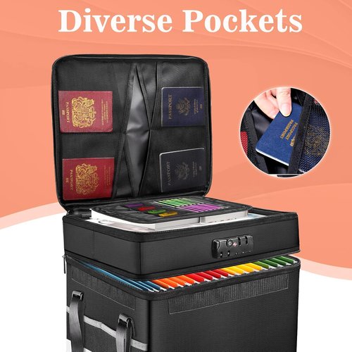 Fireproof File Box with Lock by [Brand Name] - Collapsible Organizer with Wheels for Home & Office | Black