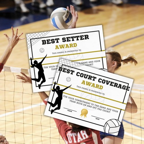 Volleyball Athletic Achievement Awards 31pk Unique 8.5x11” Superlative Certificates MVP Youth Sports Spirit Sportsmanship End of Year Recognition Team