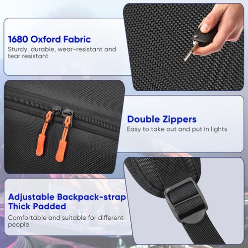 Aleemin Par Light Bag Soft Padded for 8 Par Lights, Stage Lighting Case with Removable Dividers & Backpack-strap & Handle, Lights Bag with Large Pocket for Par Light, Spotlight, Led Light, DJ Light