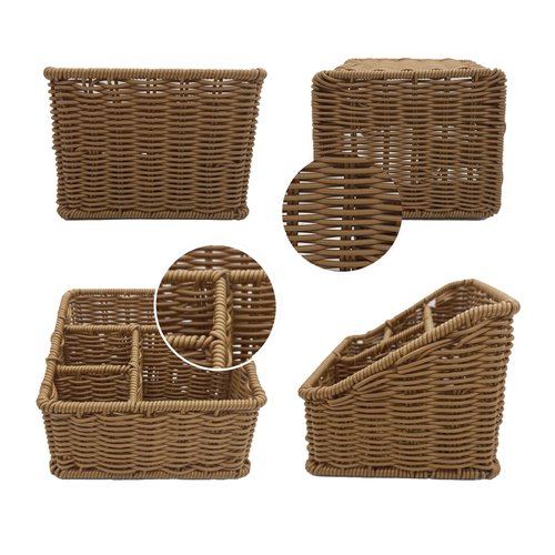WuJiLiving Rattan Remote Control Holder, Wicker Desk Organizer Basket for TV Remotes, Office Supplies, Makeup Brushes, Handwoven Storage Caddy for Tabletop, Shelf, or Kitchen Use (Natural Brown)