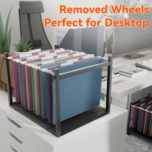 Aquzee Rolling File Carts with Wheels Hanging Files, Under Desk File Organizer for Home Office, Small Mobile Filing Cart Organizer on Wheels Fits for Letter Size Hanging File Folders, Black