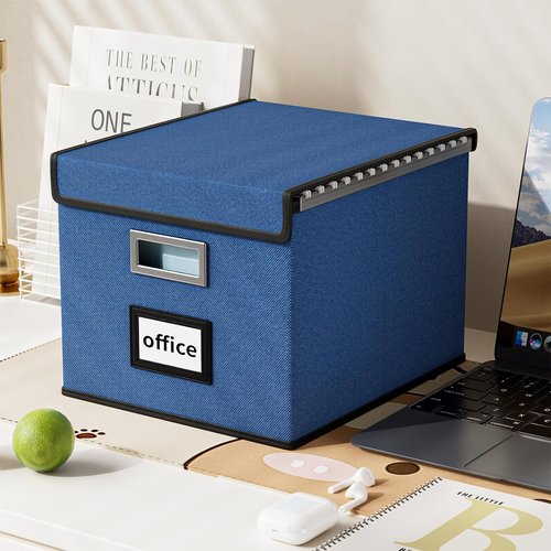 Huolewa File Organizer Box - Collapsible Document Storage with Lid | Royal Blue, Fits Letter Size Folders