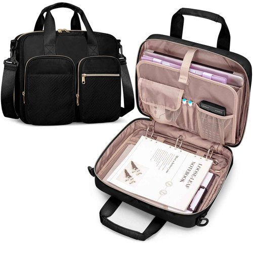 Prokva 3 Ring Zipper Binder, 2 Inch Ring Binder Organizer Bag with Shoulder Strap Fits 13 Inch Laptop and 500 Sheets, Black (Empty Bag Only)