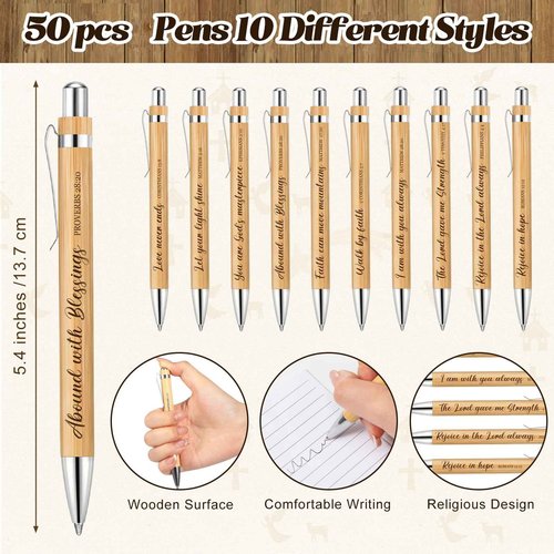Cholemy 50 Set Bible Verse Gifts Bulk Scripture Mini Notepad Set Christian Bamboo Pens Religious Inspirational Wood Keychains Prayer Notepads Bible Journal Ballpoint Pen Gifts for Office School Church