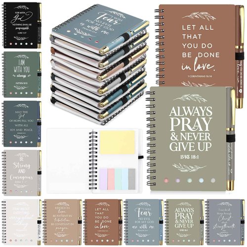 Kosiz 30 Set / 60 Pcs Christian Gifts Bulk with Pocket Spiral Religious Notebook with Sticky Notes Bible Verse Pens Prayer Journal Gifts for Church Men Women Sunday School(Boho)