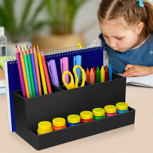 Acrimet Desktop Organizer - Multi Organizer Caddy Holder for Office, Home and School use (Plastic) (Black Color)