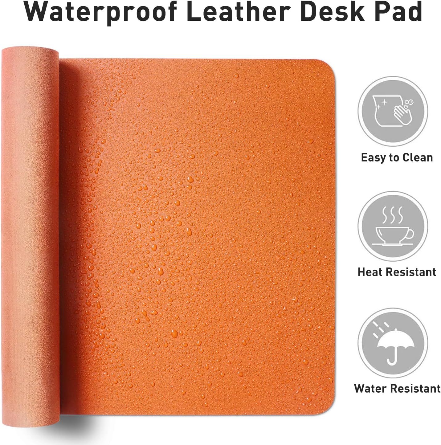 Aothia Leather Desk Pad Protector - Large Non-Slip PU Leather Mat | Waterproof Office Blotter (48"x17", Hermes Orange)