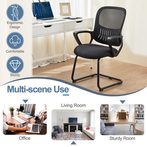 DUMOS Office Desk Chair with Sled Base Set of 2, Ergonomic Executive Mesh Computer Chairs with Lumbar Support for Home Bedroom Waiting Reception Guest Student