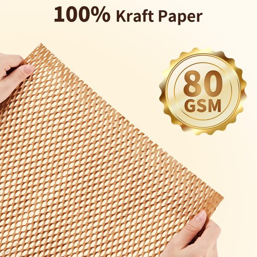 JARLINK Honeycomb Packing Paper, 15"x 213' Bubble Packing Wrap for Packing/Shipping/Moving, Eco-Friendly Bubble Packing Paper Wrapping Roll, Recyclable Moving Supplies With 20 Fragile Sticker Labels
