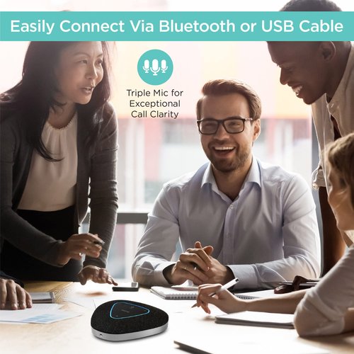 iHome Conference Speaker and Microphone, USB and Bluetooth Speakerphone with 3 Noise Cancelling Microphones for Home Office, Compatible with Mac, Windows, iOS, and Android