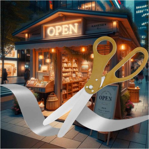 Big Grand Opening Kit - 20 Inch Large Gold Scissors for Grand Opening Ceremonies and Silver Satin Ribbon For Business Inaugurations and Special Events
