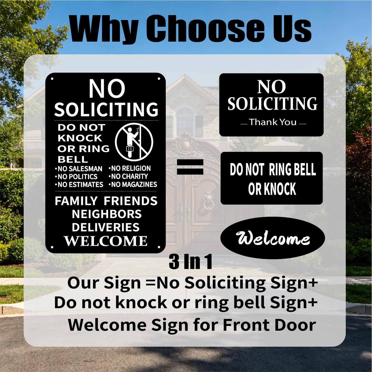 No Soliciting Sign for House Front Door,8 x 12 Inches -Aluminum- Do Not Knock or Ring Doorbell Family Friends Neighbors Deliveries Welcome No Silication Solicitors Soliciting Sign for Front Door Home House
