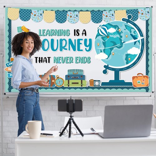 Learning is a Journey Bulletin Board Set Travel Theme Classroom Decor Bulletin Board Adventure Theme Classroom Decor Travel Map Cutouts for Teachers Students Back to School Wall Chalkboard Decors