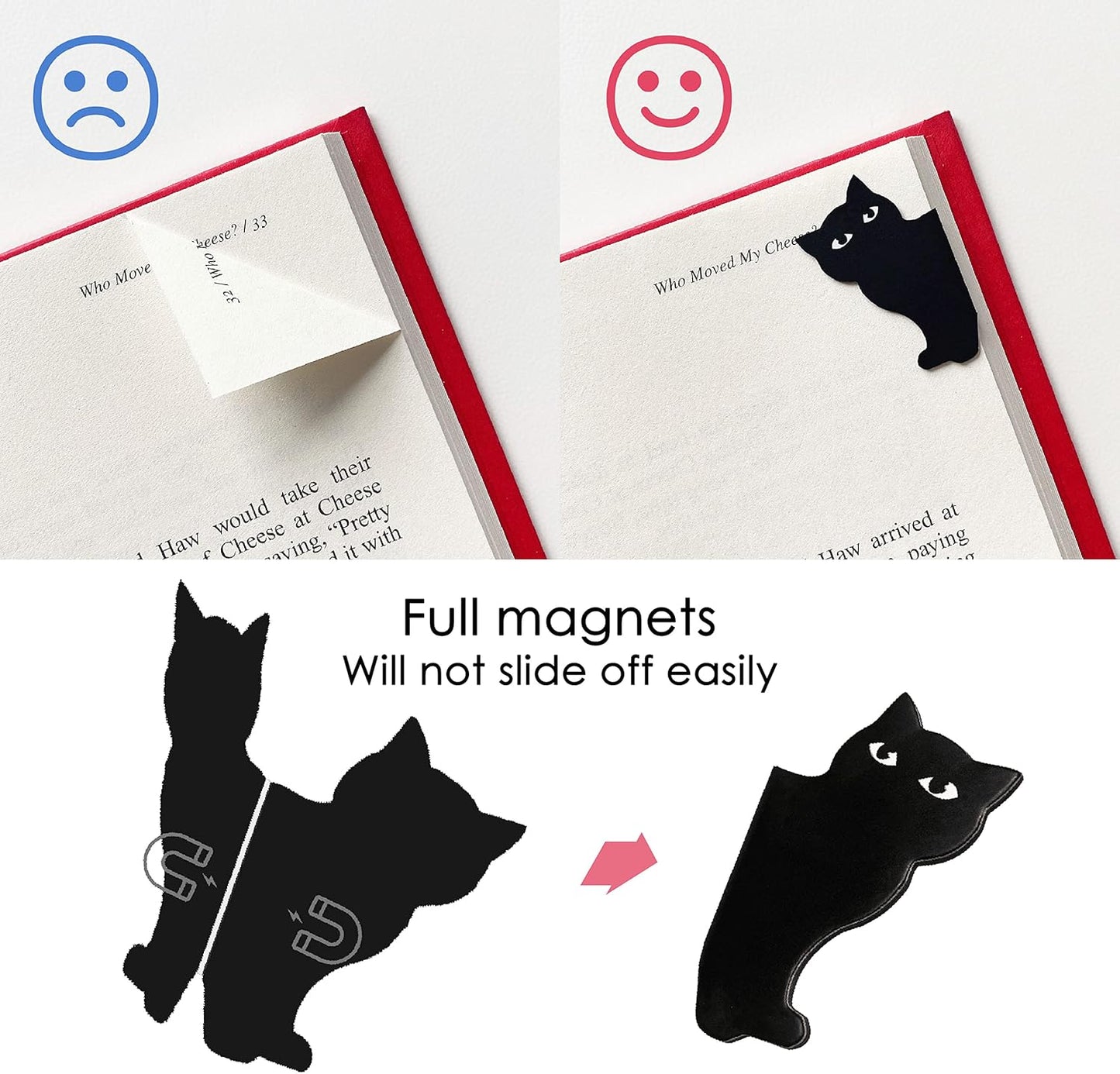 Skiennix Magnetic Bookmarks - 12 Assorted Cute Clip Set for Teachers & Book Lovers | Kawaii Cat Design