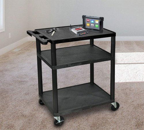 Luxor Black Mobile Plastic 3 Shelf AV Presentation Cart