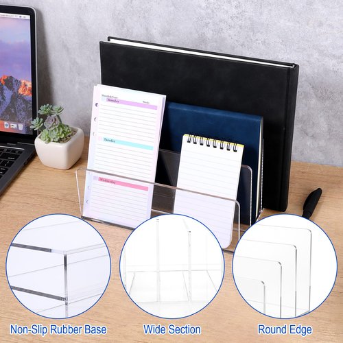 JOUTYFOR 2Pcs Acrylic File Holder 3 Sections, File Organizer Clear Desk Organizer File Holder Sorter Mail Organizer Letter Holder for Envelopes, Electronics