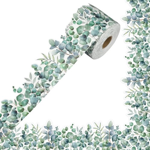 82 Ft Eucalyptus Bulletin Board Borders Eucalyptus Border Trim Rolled Greenery Leaf Bulletin Border Decor Die-Cut Greenery Classroom Borders for School Office Classroom Chalkboard Decor