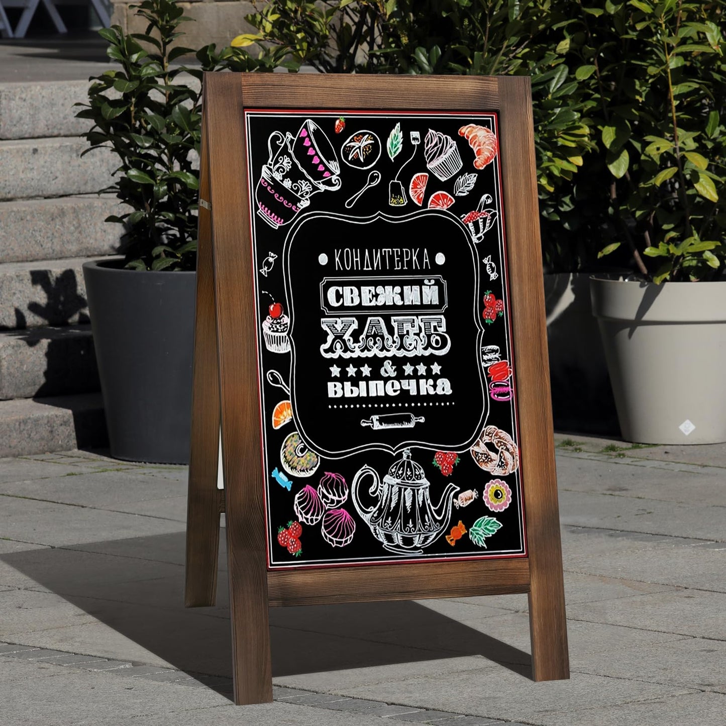 TEAKMAMA Chalkboard, A Frame Chalk Board Sign Board, 40" x 20" Magnetic Menu Blackboard, Brown Double-Sided Sandwich Signs Outdoor for Business, Restaurant or Wedding