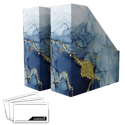 ANSSDO 12 Pack Cardboard Magazine Holder Premium Magazine File Holder Organizer, Magazine File Organizer, Large Volume Magazine Storage Box as Book Bins or Folder Holder for Desk - Blue Gold 12 Pack