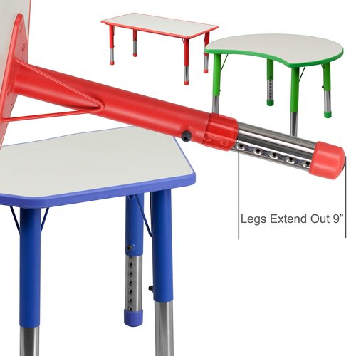 Flash Furniture 21.875''W x 26.625''L Rectangular Blue Plastic Height Adjustable Activity Table with Grey Top