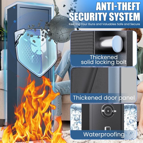 8-12 Gun Safe,Gun Safe for Rifles and Pistols,No Assembly Required,Biometric Fingerprint Large Rifle Safes for Home,Alarm System,Adjustable Rack,Silent Mode
