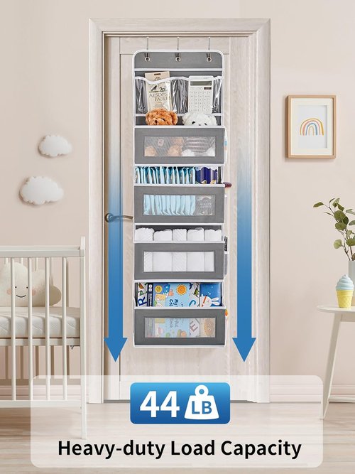 JARLINK 5-Shelf Over Door Hanging Organizer - Foldable Storage with Clear PVC Window | Large Capacity, Grey